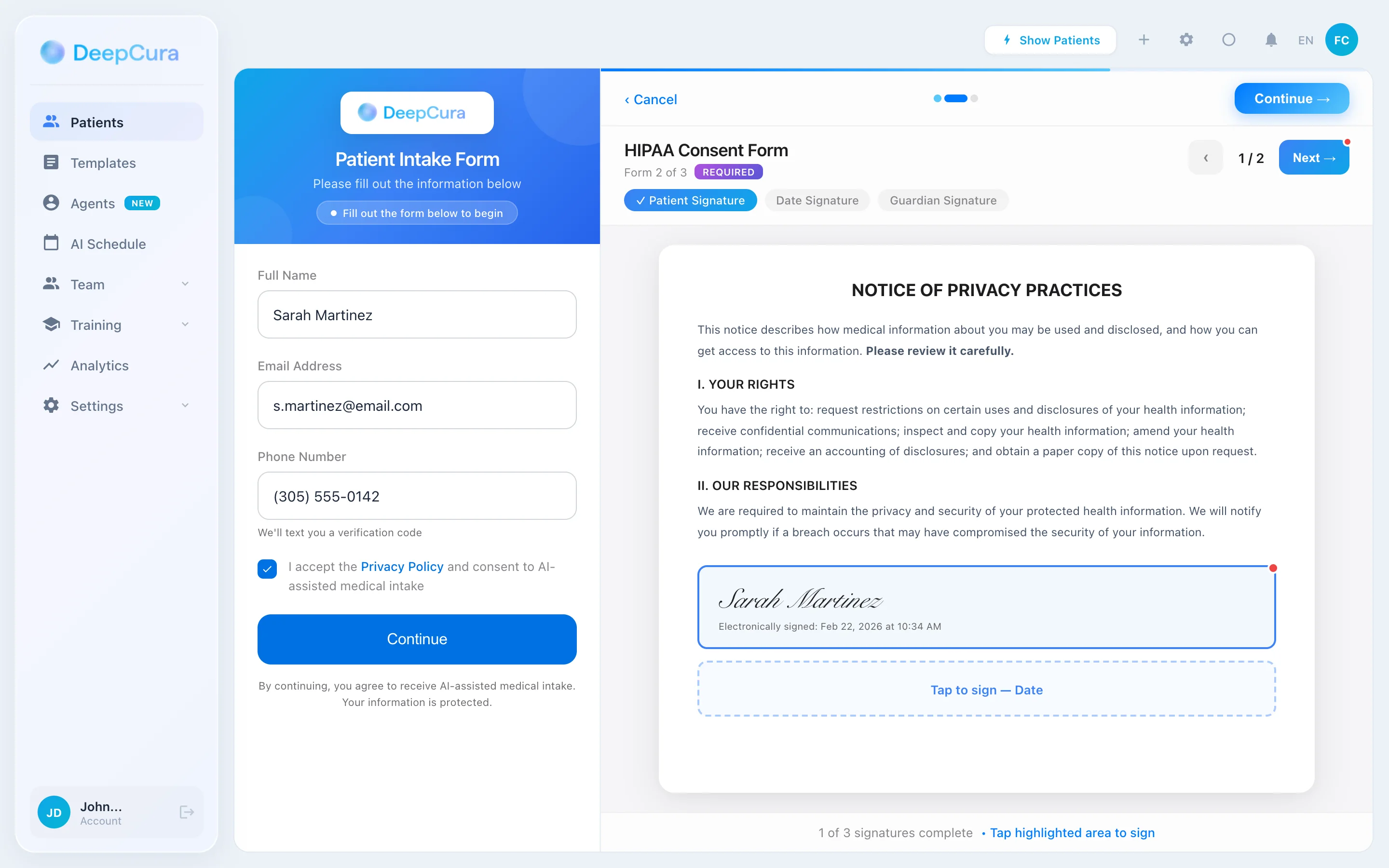 DeepCura Clinical AI Chat — HIPAA-compliant medical AI assistant with structured clinical responses
